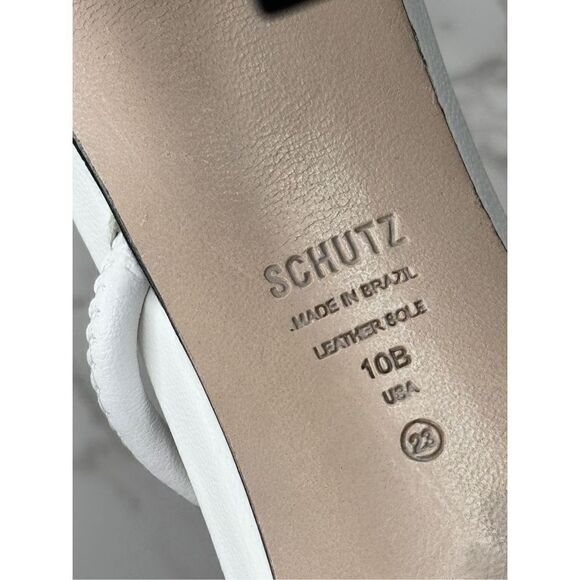 SCHUTZ‎ Sandals Womens Size 10B White Leather Open Square Toe Stiletto Heel - Picture 9 of 11